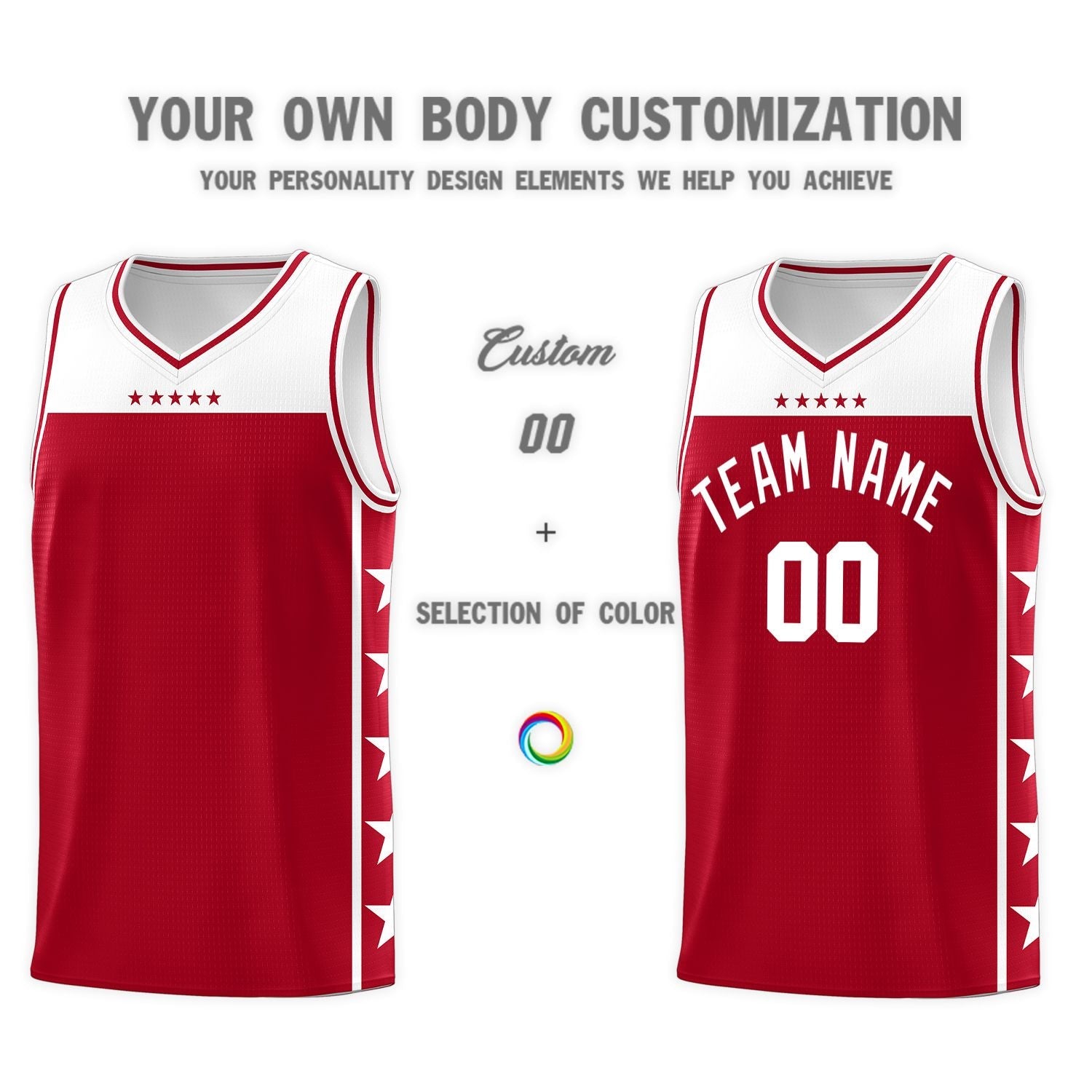 Custom Red White Color Block Sets Sports Uniform Basketball Jersey