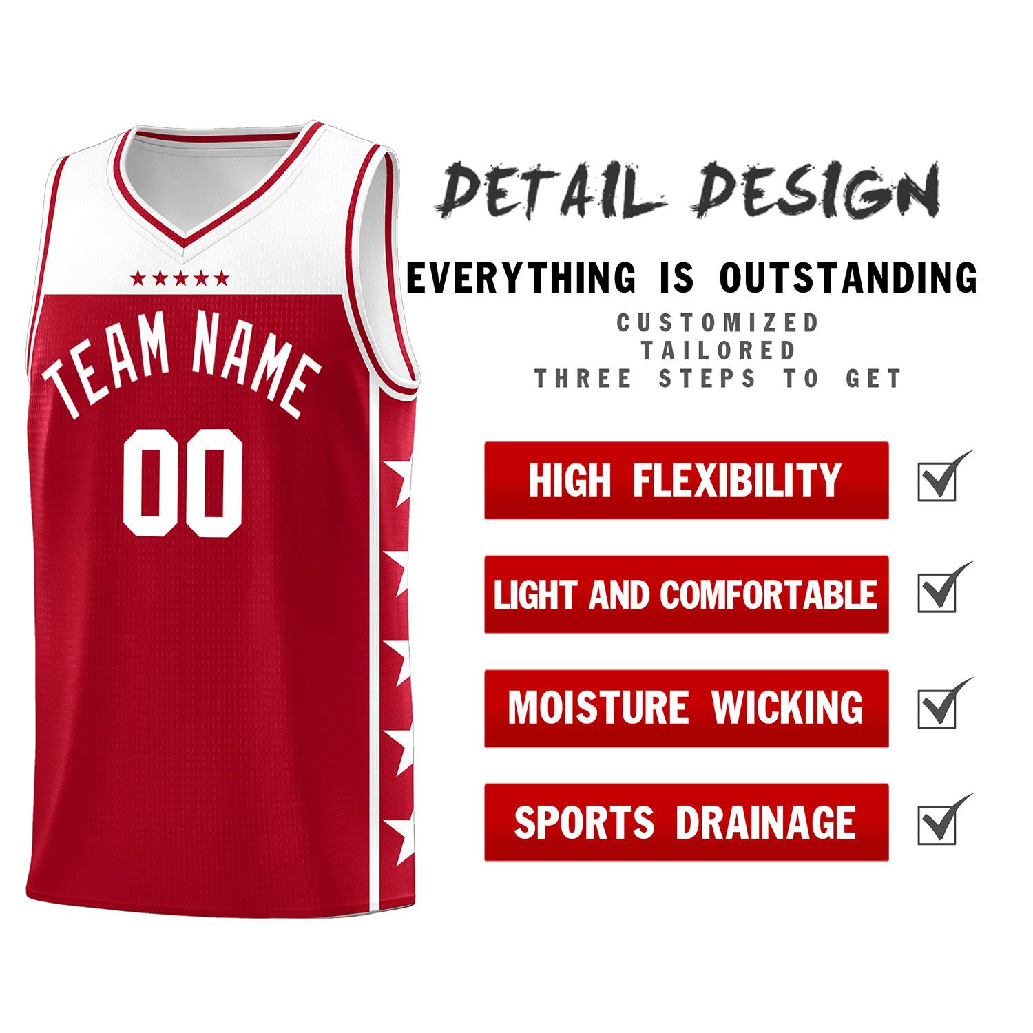 Custom Red White Color Block Sets Sports Uniform Basketball Jersey