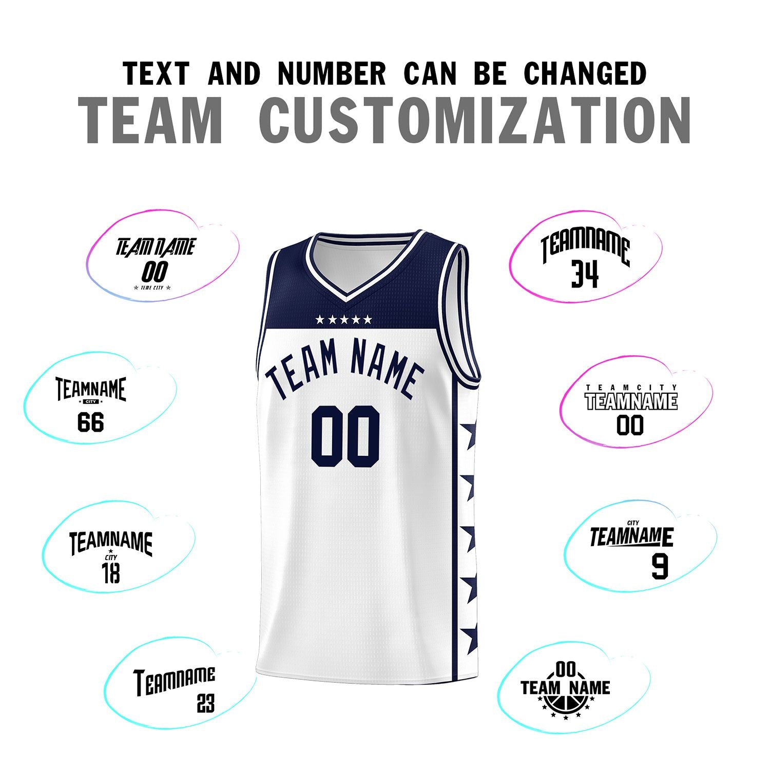 Custom White Navy Color Block Sets Sports Uniform Basketball Jersey