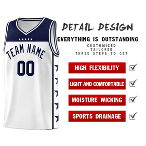 Custom White Navy Color Block Sets Sports Uniform Basketball Jersey