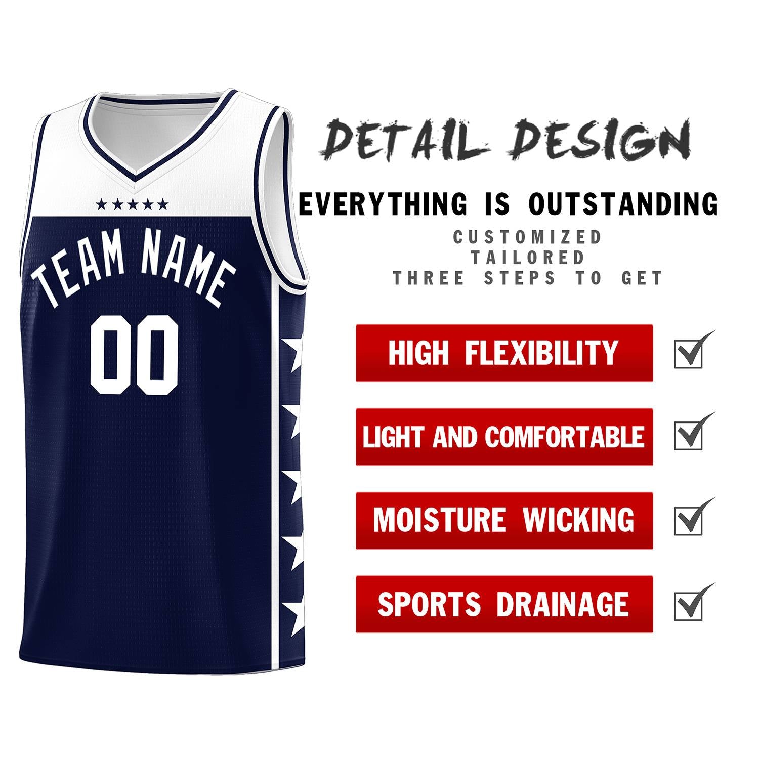 Custom Navy White Color Block Sets Sports Uniform Basketball Jersey