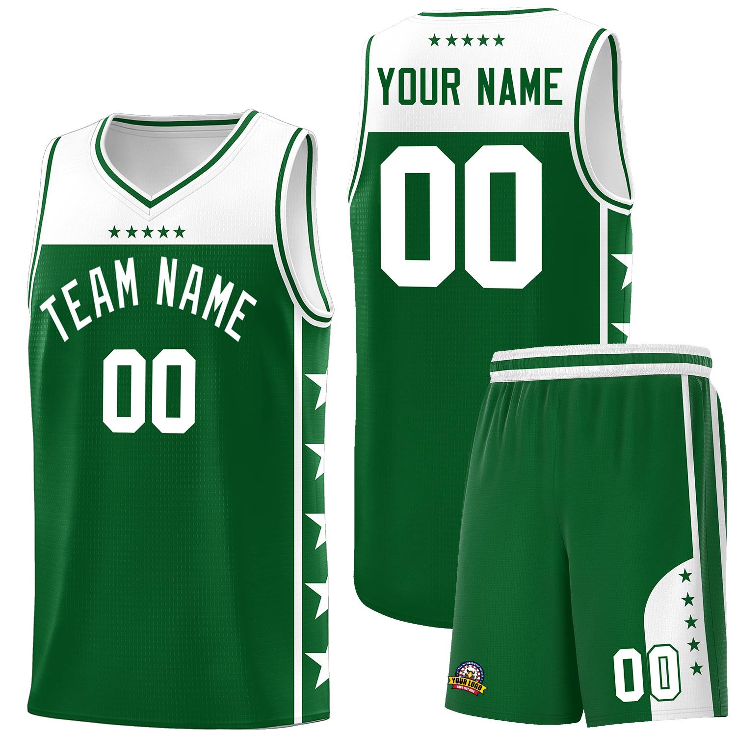 Custom Kelly Green White Color Block Sets Sports Uniform Basketball Jersey