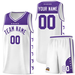 Custom White Purple Color Block Sets Sports Uniform Basketball Jersey