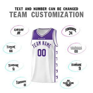 Custom White Purple Color Block Sets Sports Uniform Basketball Jersey