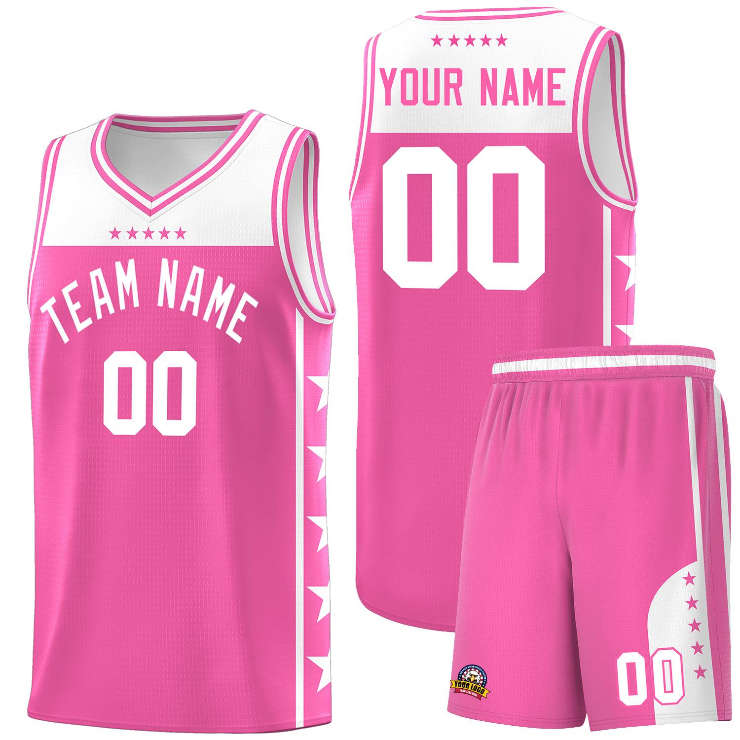 Custom Pink White Color Block Sets Sports Uniform Basketball Jersey