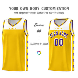 Custom Gold Purple Color Block Sets Sports Uniform Basketball Jersey