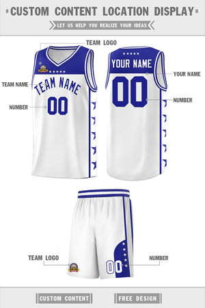 Custom White Royal Color Block Sets Sports Uniform Basketball Jersey