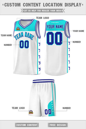 Custom White Sky Blue Color Block Sets Sports Uniform Basketball Jersey