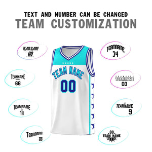 Custom White Sky Blue Color Block Sets Sports Uniform Basketball Jersey