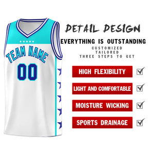 Custom White Sky Blue Color Block Sets Sports Uniform Basketball Jersey