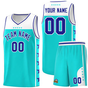 Custom Sky Blue Royal Color Block Sets Sports Uniform Basketball Jersey