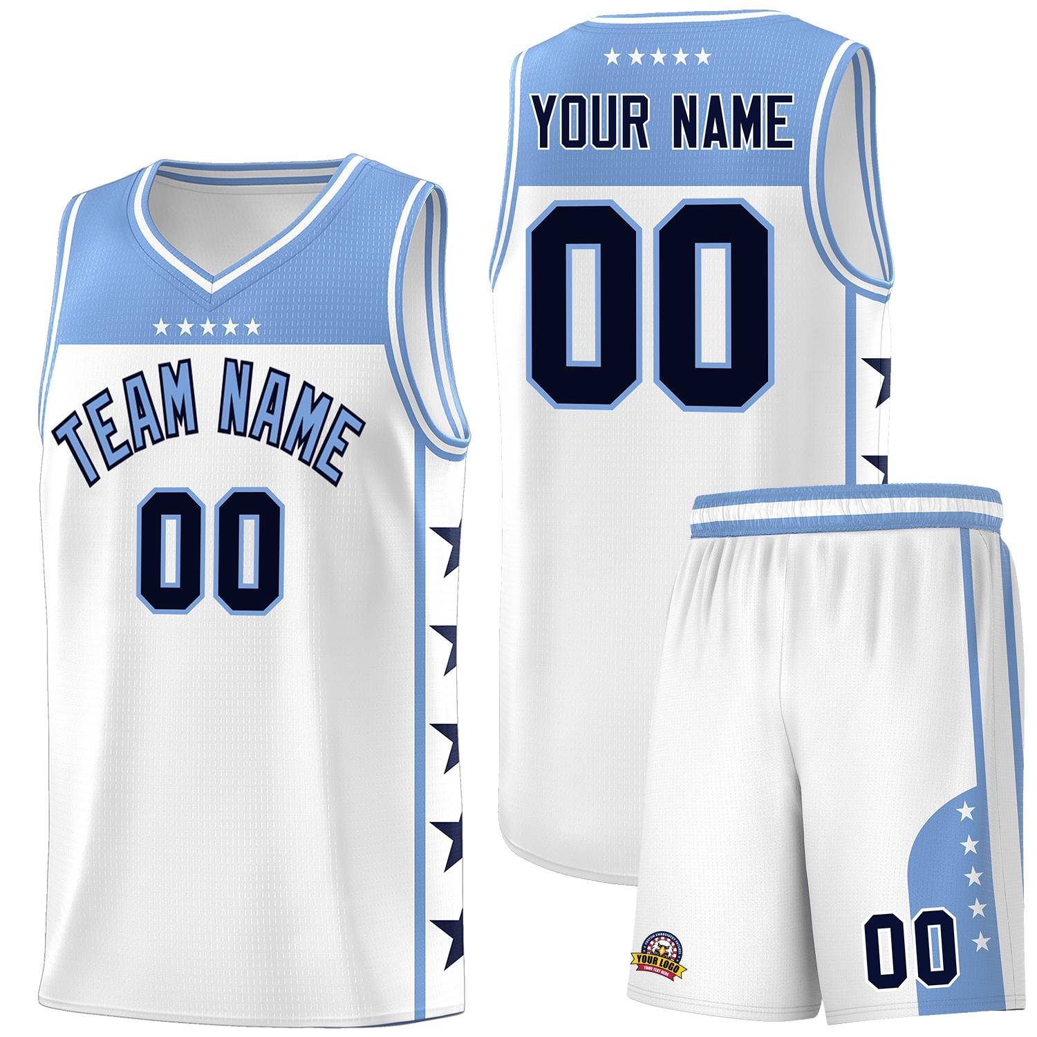 Custom White Light Blue Color Block Sets Sports Uniform Basketball Jersey