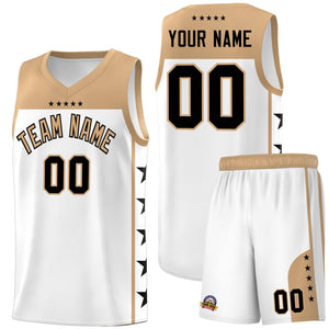 Custom White Old Gold Color Block Sets Sports Uniform Basketball Jersey