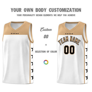 Custom White Old Gold Color Block Sets Sports Uniform Basketball Jersey