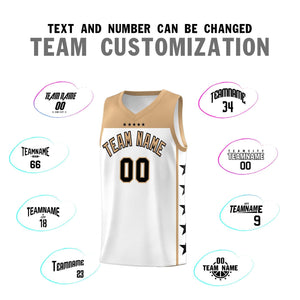 Custom White Old Gold Color Block Sets Sports Uniform Basketball Jersey