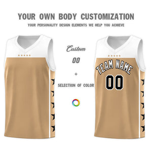 Custom Old Gold White Color Block Sets Sports Uniform Basketball Jersey