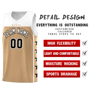 Custom Old Gold White Color Block Sets Sports Uniform Basketball Jersey