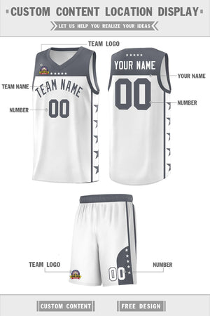 Custom White Dark Gray Color Block Sets Sports Uniform Basketball Jersey