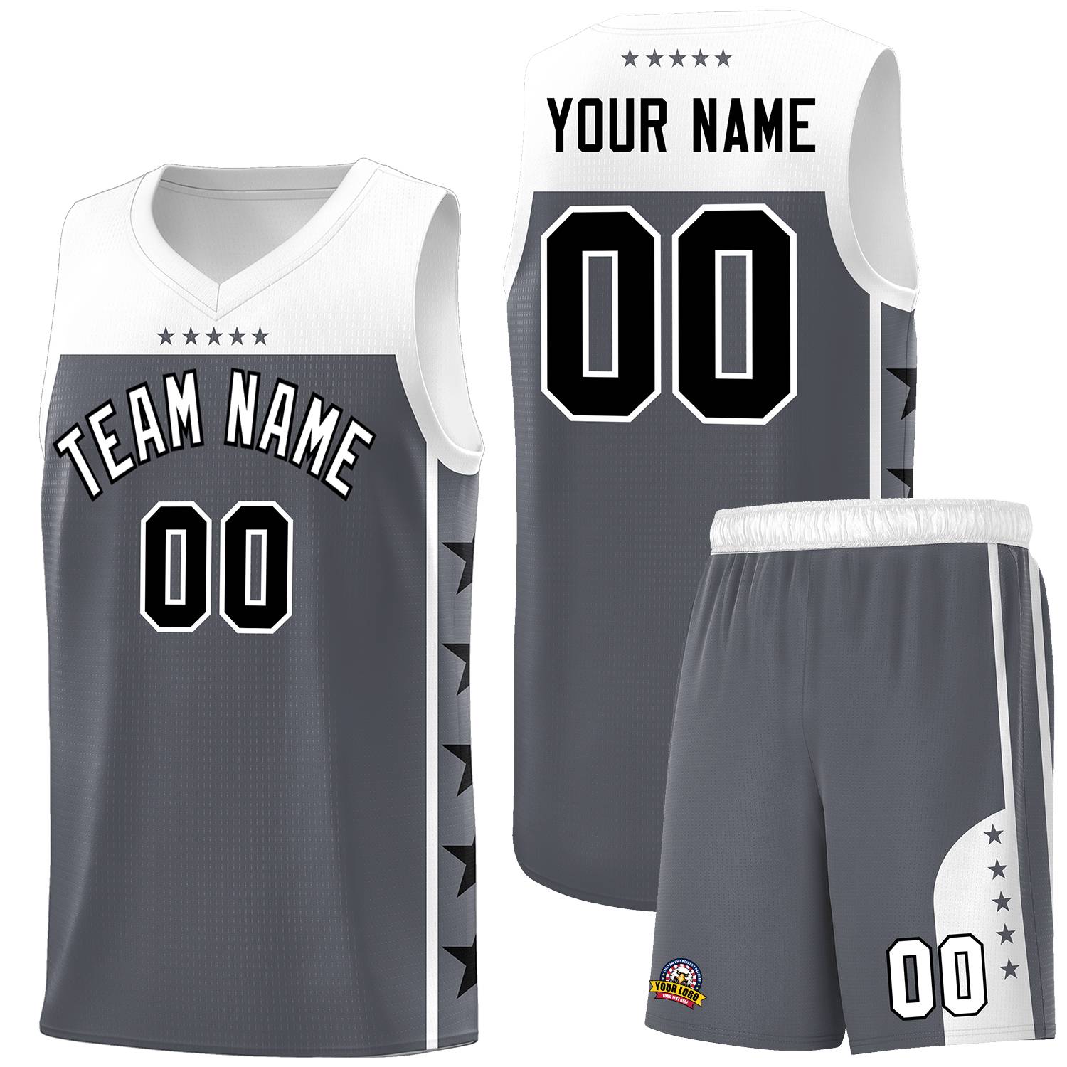 Custom Dark Gray White Color Block Sets Sports Uniform Basketball Jersey