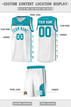 Custom White Aqua Color Block Sets Sports Uniform Basketball Jersey