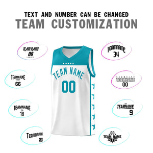 Custom White Aqua Color Block Sets Sports Uniform Basketball Jersey