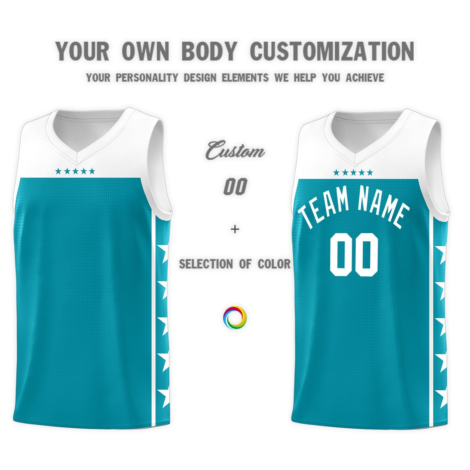 Custom Aqua White Color Block Sets Sports Uniform Basketball Jersey