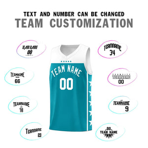 Custom Aqua White Color Block Sets Sports Uniform Basketball Jersey