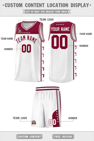 Custom White Crimson Color Block Sets Sports Uniform Basketball Jersey