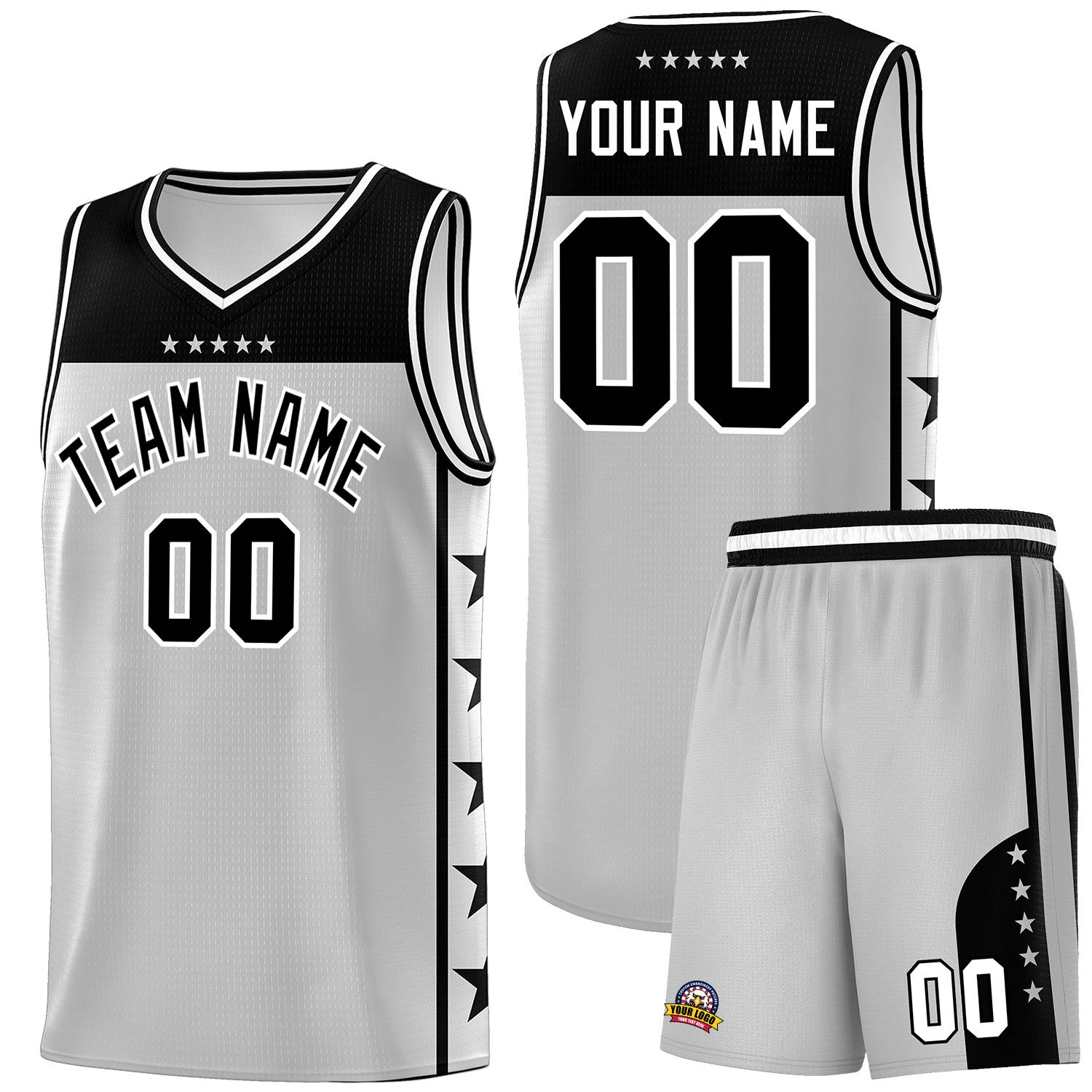 Custom Gray Black Color Block Sets Sports Uniform Basketball Jersey