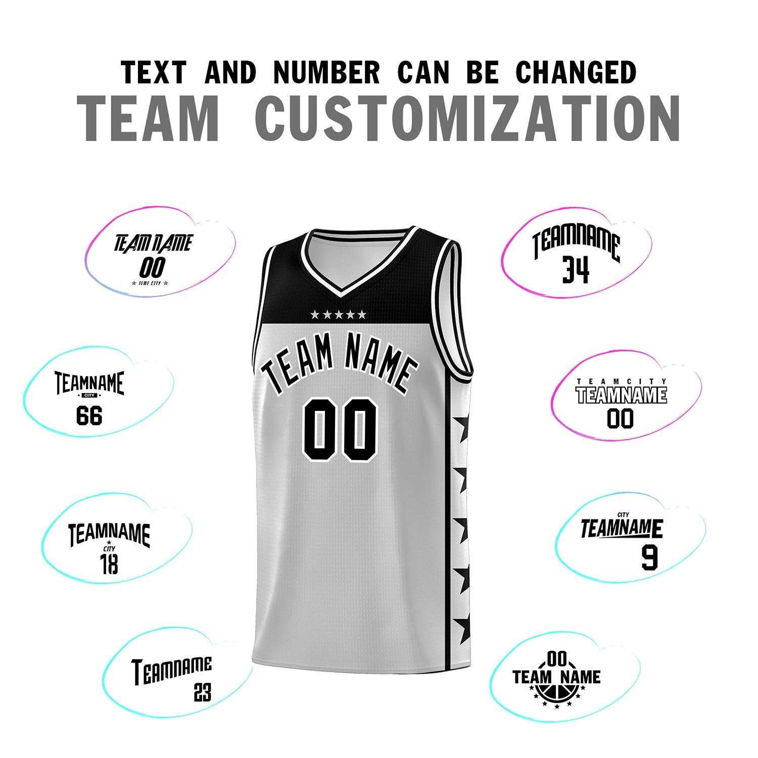 Custom Gray Black Color Block Sets Sports Uniform Basketball Jersey