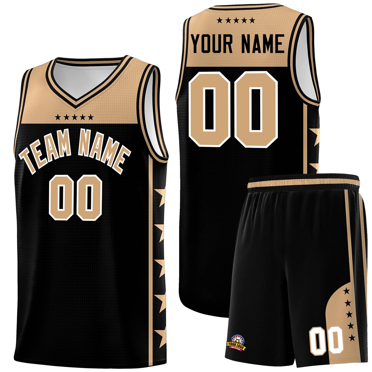 Custom Black Old Gold Color Block Sets Sports Uniform Basketball Jersey