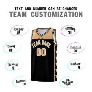 Custom Black Old Gold Color Block Sets Sports Uniform Basketball Jersey