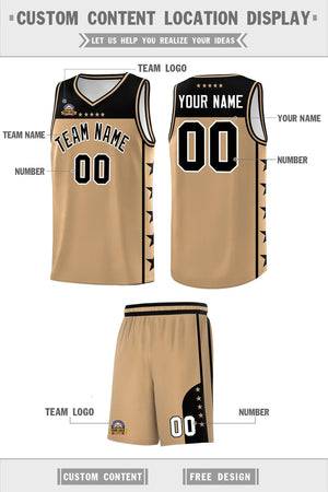 Custom Old Gold Black Color Block Sets Sports Uniform Basketball Jersey