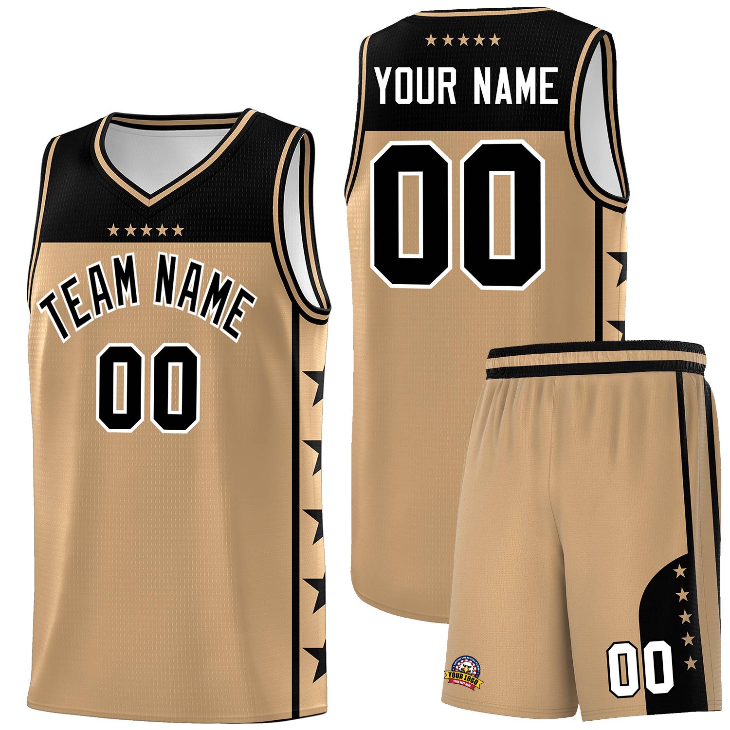 Custom Old Gold Black Color Block Sets Sports Uniform Basketball Jersey