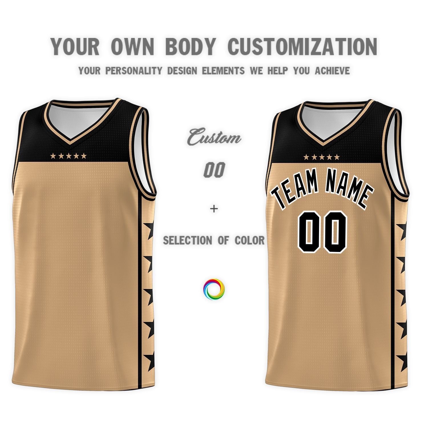 Custom Old Gold Black Color Block Sets Sports Uniform Basketball Jersey