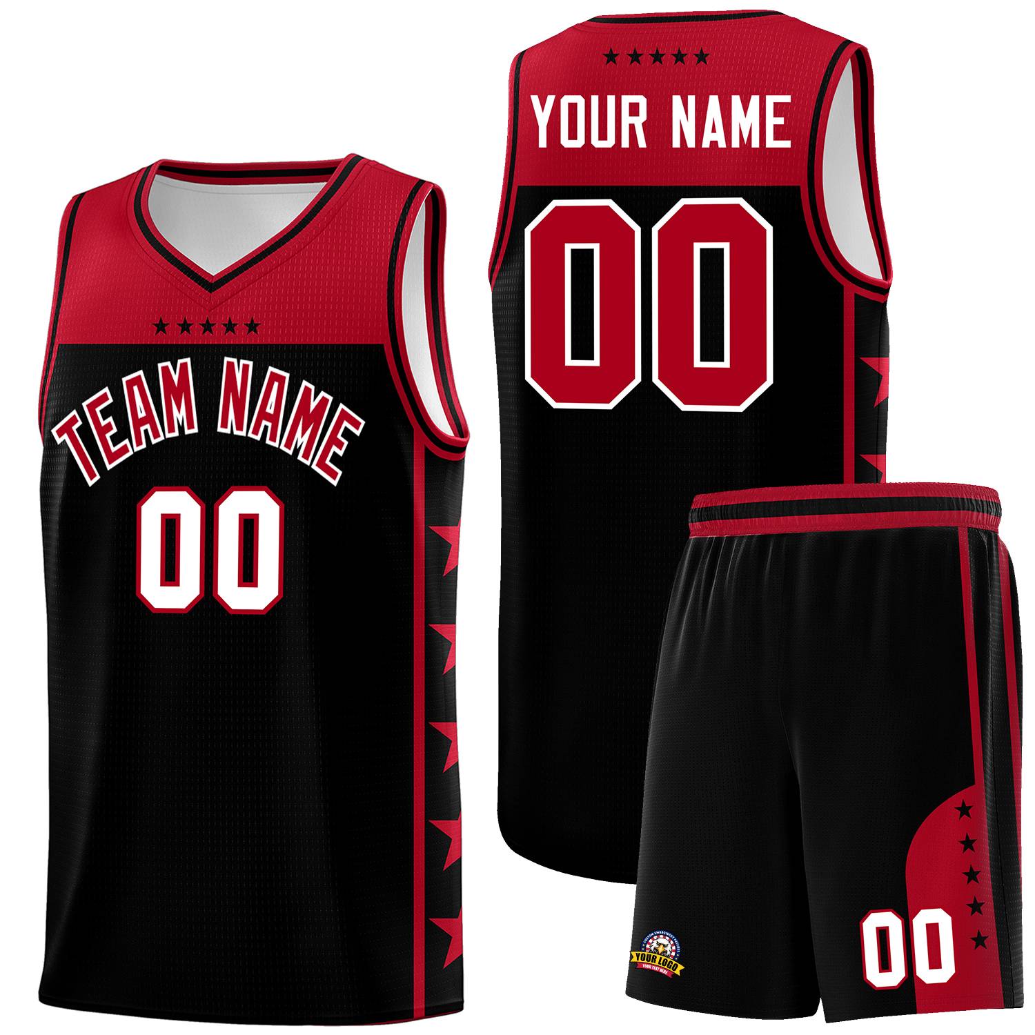 Custom Black Red Color Block Sets Sports Uniform Basketball Jersey