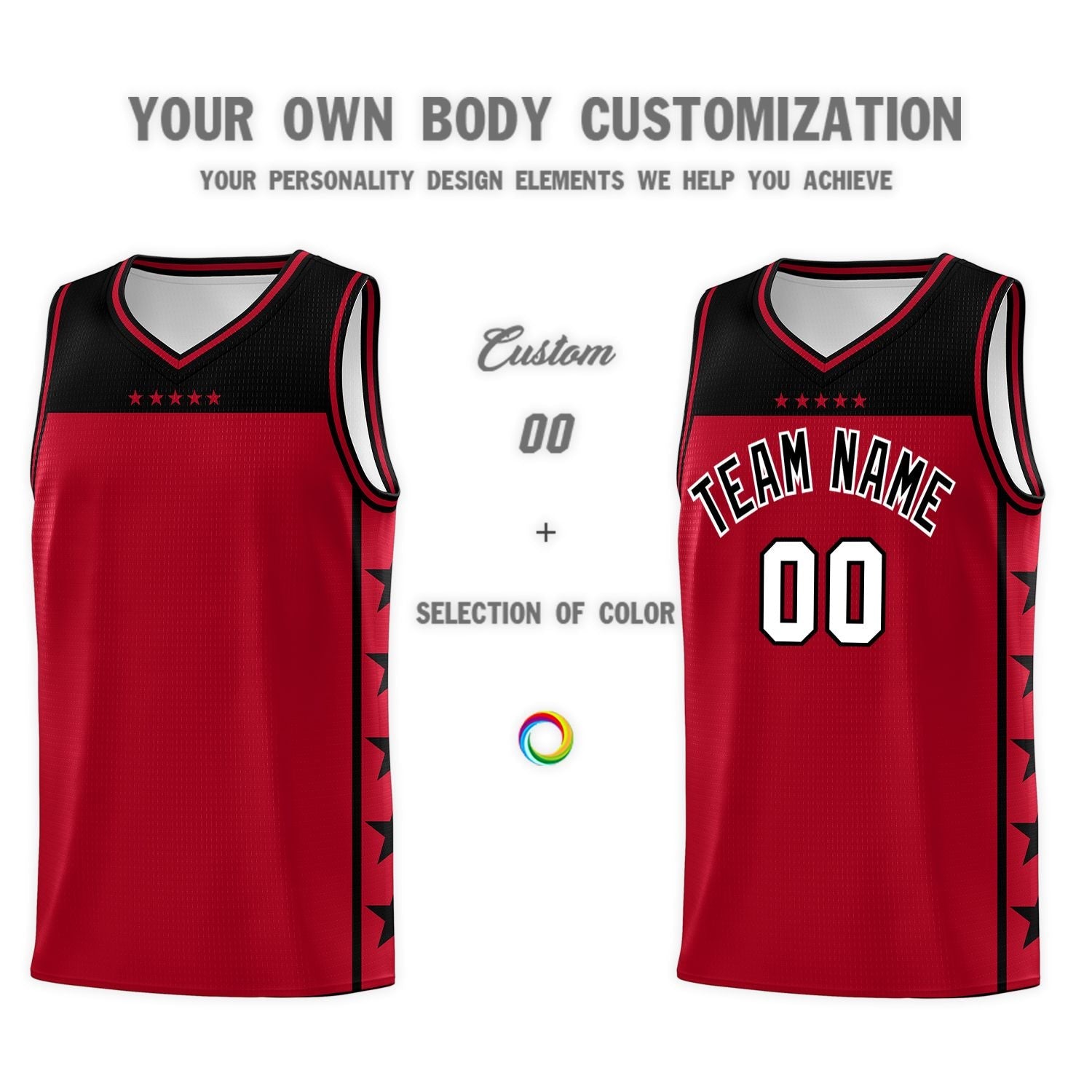 Custom Red Black Color Block Sets Sports Uniform Basketball Jersey