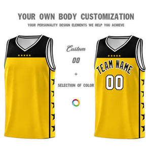 Custom Gold Black Color Block Sets Sports Uniform Basketball Jersey