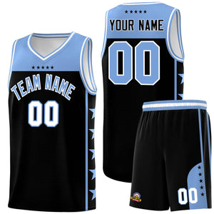 Custom Black Light Blue Color Block Sets Sports Uniform Basketball Jersey