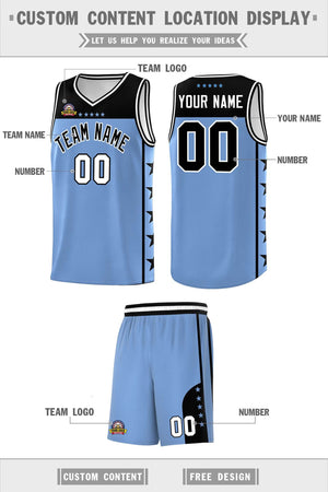 Custom Light Blue Black Color Block Sets Sports Uniform Basketball Jersey