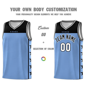 Custom Light Blue Black Color Block Sets Sports Uniform Basketball Jersey