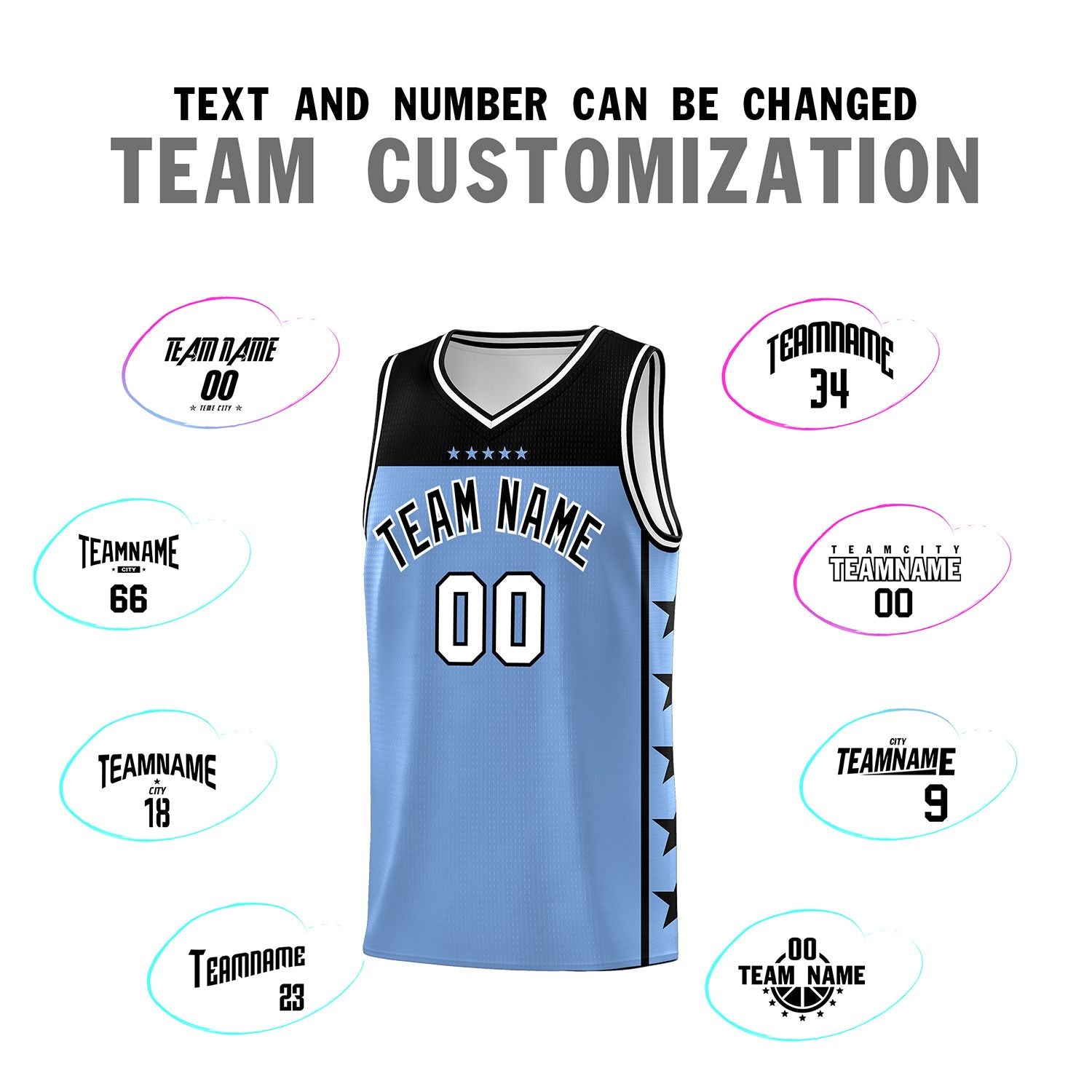 Custom Light Blue Black Color Block Sets Sports Uniform Basketball Jersey