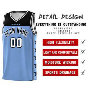 Custom Light Blue Black Color Block Sets Sports Uniform Basketball Jersey