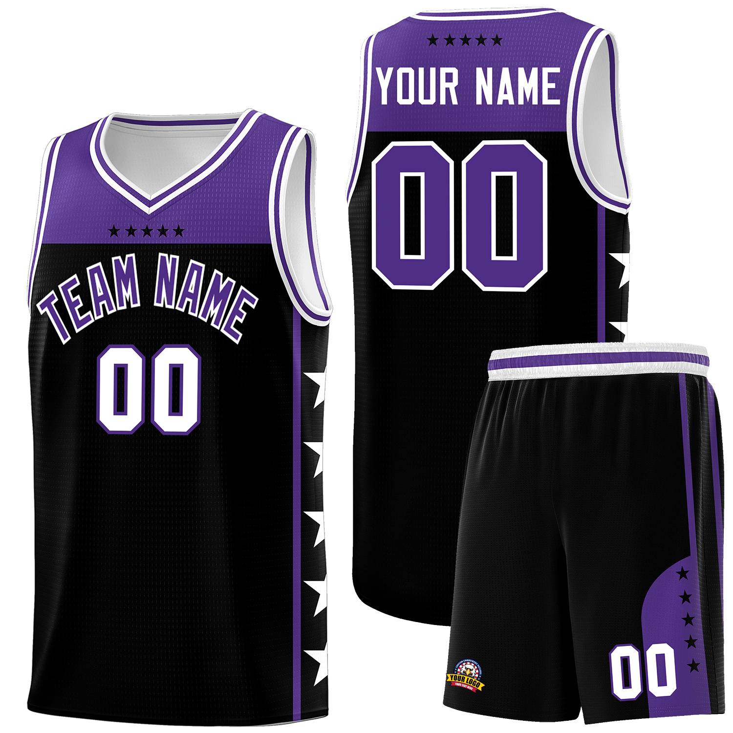 Custom Black Purple Color Block Sets Sports Uniform Basketball Jersey