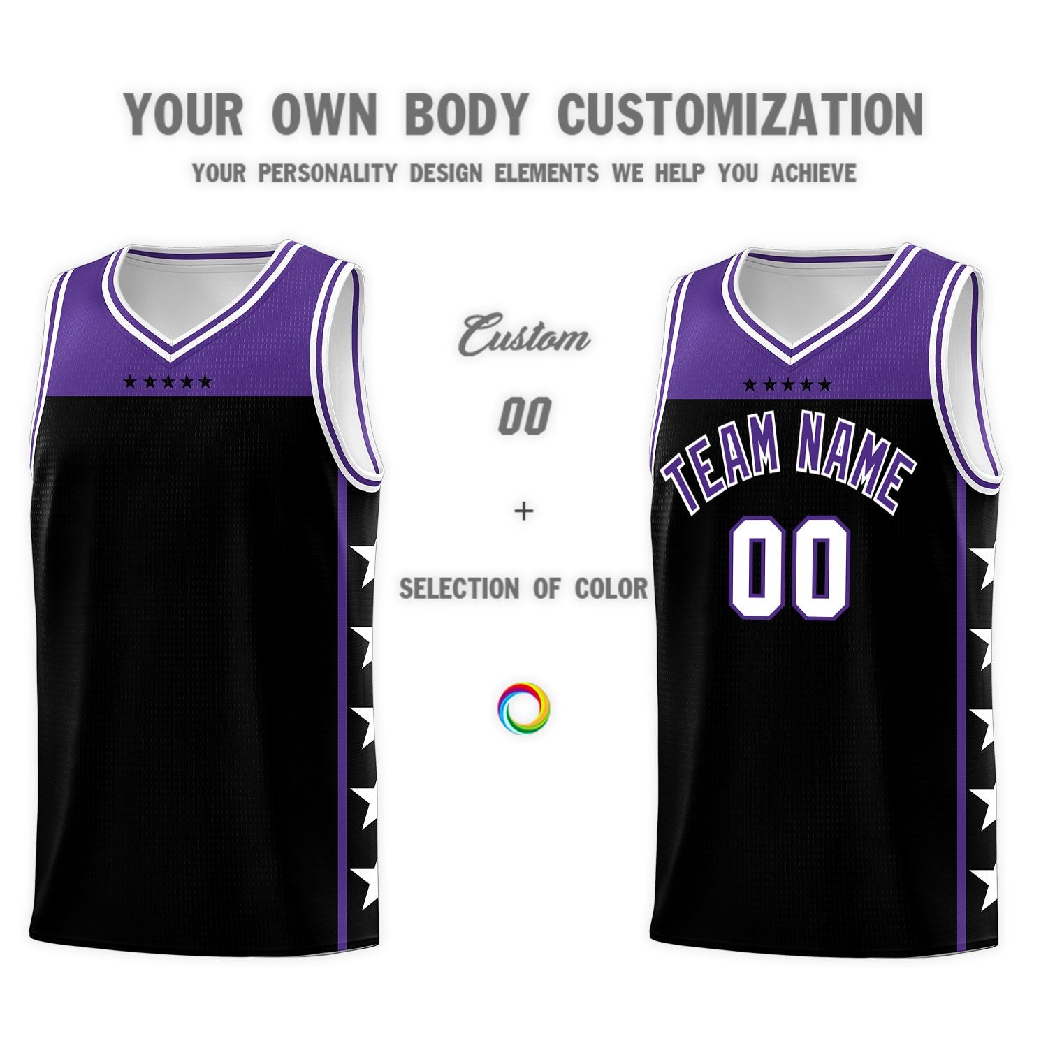 Custom Black Purple Color Block Sets Sports Uniform Basketball Jersey