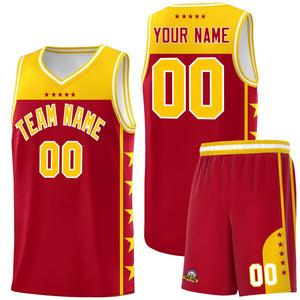 Custom Red Yellow Color Block Sets Sports Uniform Basketball Jersey