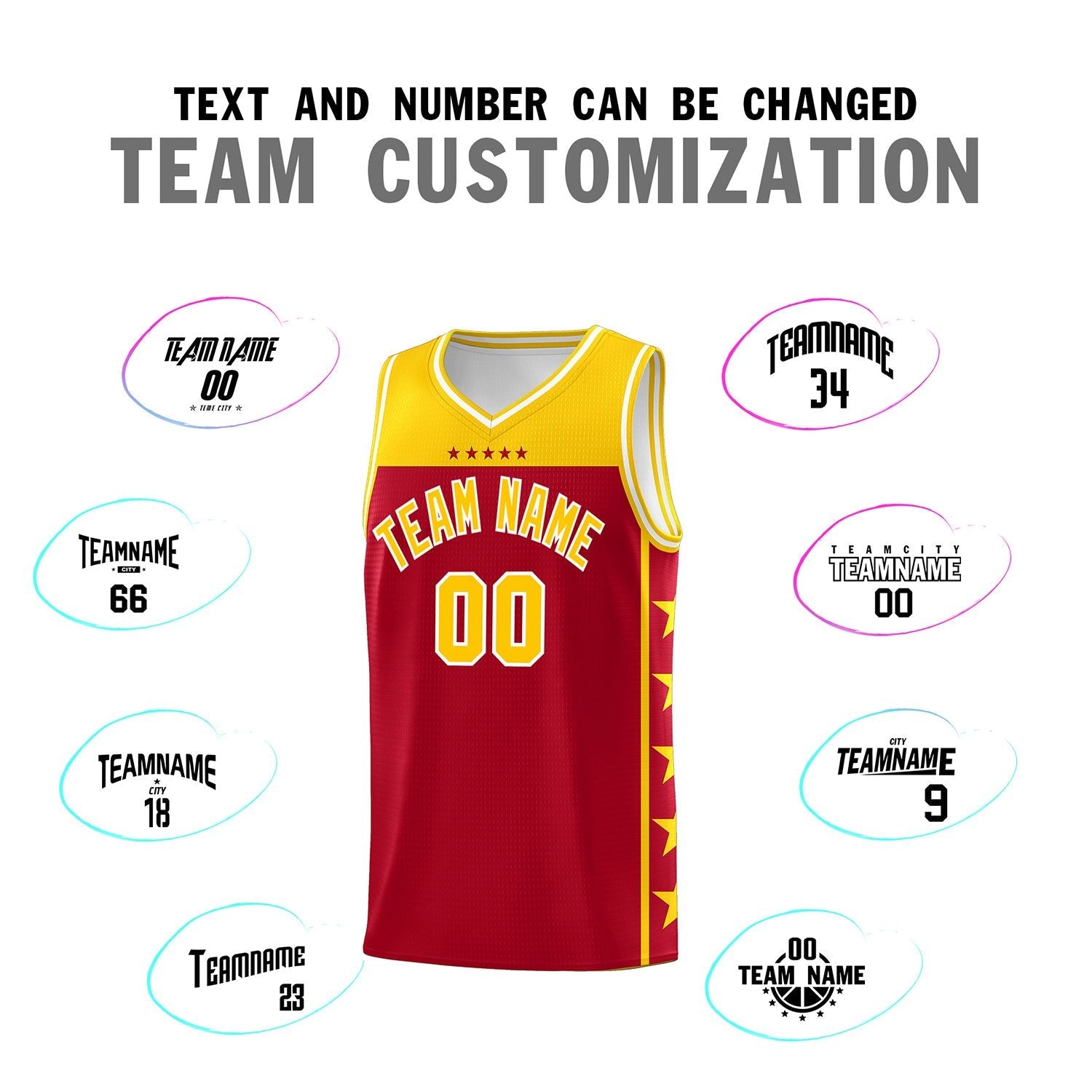 Custom Red Yellow Color Block Sets Sports Uniform Basketball Jersey