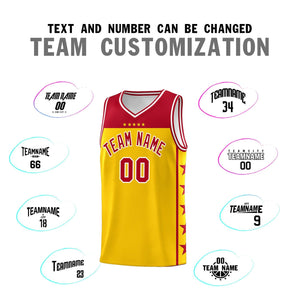 Custom Gold Red Color Block Sets Sports Uniform Basketball Jersey