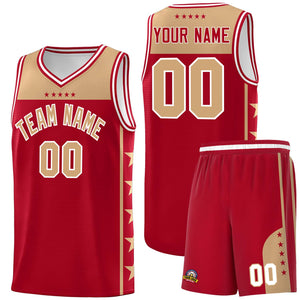 Custom Red Old Gold Color Block Sets Sports Uniform Basketball Jersey