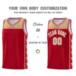 Custom Red Old Gold Color Block Sets Sports Uniform Basketball Jersey